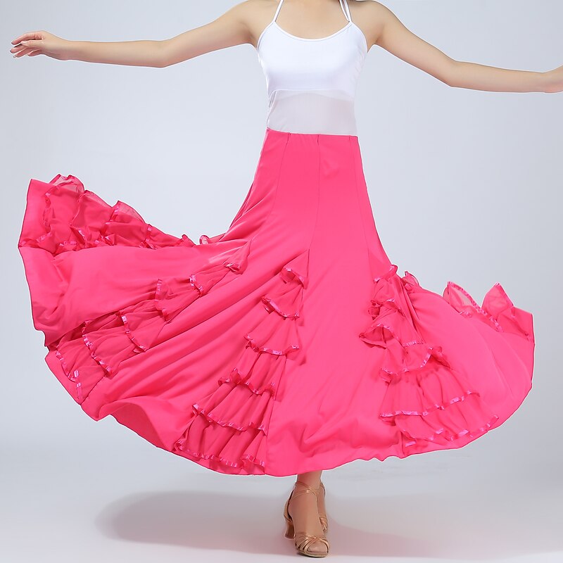 Ballroom Dance Skirts Pleats Pure Color Splicing Women's Performance Training High Spandex4