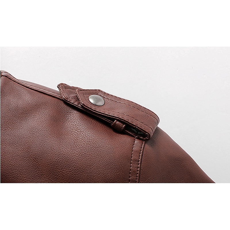 Men's Faux Leather Jacket Biker Jacket Motorcycle Jacket Outdoor Daily Wear Waterproof Windproof Full Zip Modern Style Fall Winter Solid Color Casual Collarless Regular Standard Fit Regular Fit Black4