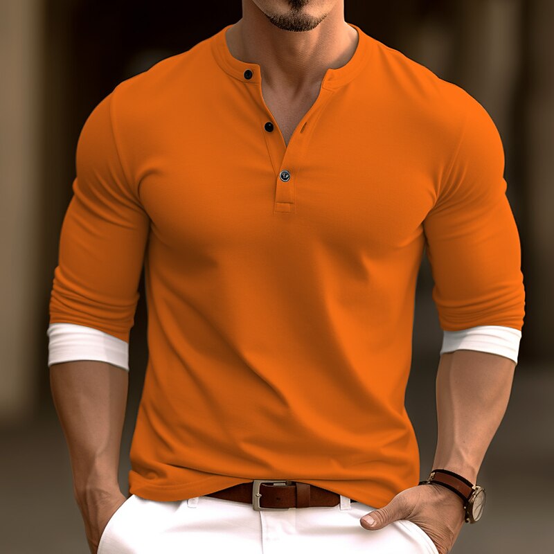 Men's Button T Shirt T Shirt Henley Shirt Tee Top Long Sleeve Henley Spring & Fall Color Block Fashion Designer Basic Patchwork Vacation Street Going out White Blue Dark Gray Top Tee for Men2