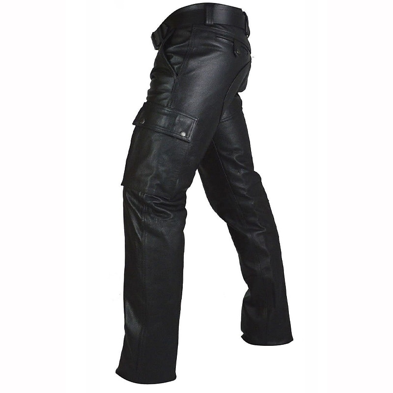 Men's Trousers Faux Leather Pants Casual Pants Pocket Plain Comfort Soft Outdoor Daily Going out Fashion Casual Black4
