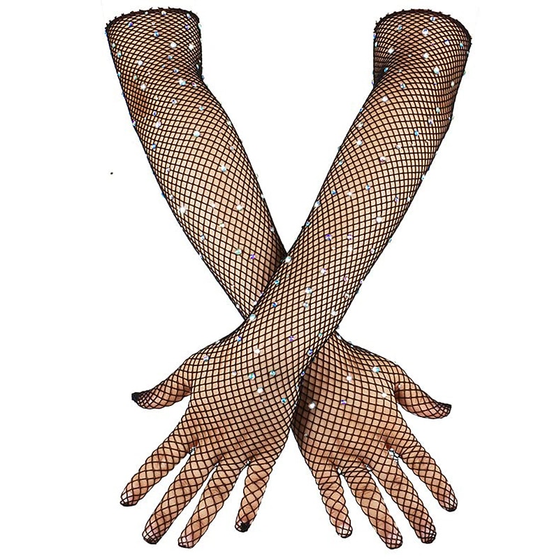 Fishnet Long Gloves Glitter Mesh Arm Sleeve 1950s 1920s Opera Sheer Gloves for Women3