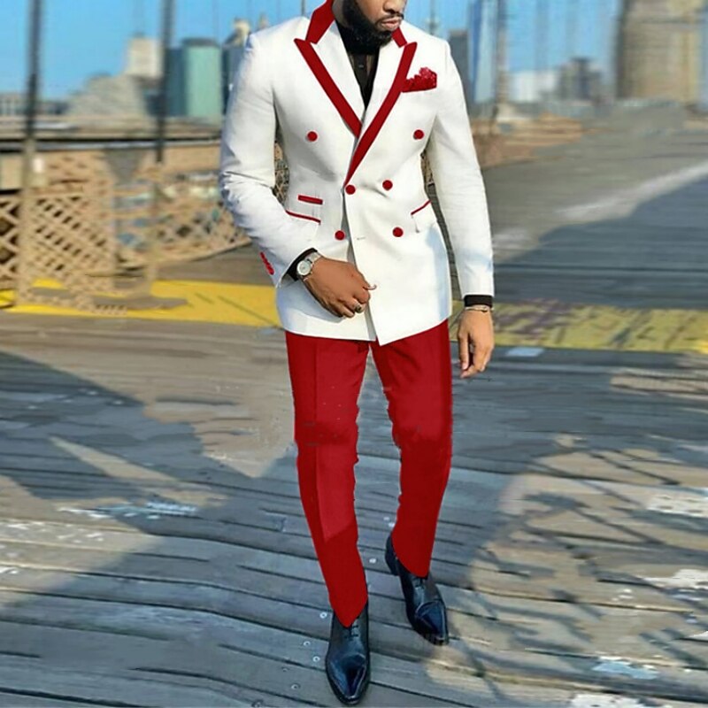 Men's Party Suits Peak Black Pink Solid Colored Tailored Fit 2 Piece Double Breasted Six-buttons