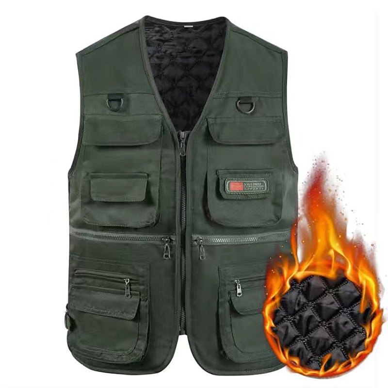 Men's Vest Daily Wear Vacation Weekend Soft Zipper Fall & Winter Plain Warm Modern Contemporary V Neck Activewear Thick Regular Black Army Green