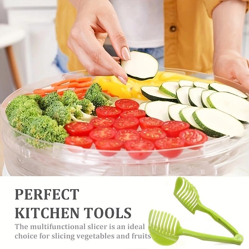 Tomato Slicer Holder, Lemon Cutter, Round Fruits Vegetable Cutting Tools, Handheld Multi Purpose Tongs, Kitchen Gadget (Green)4