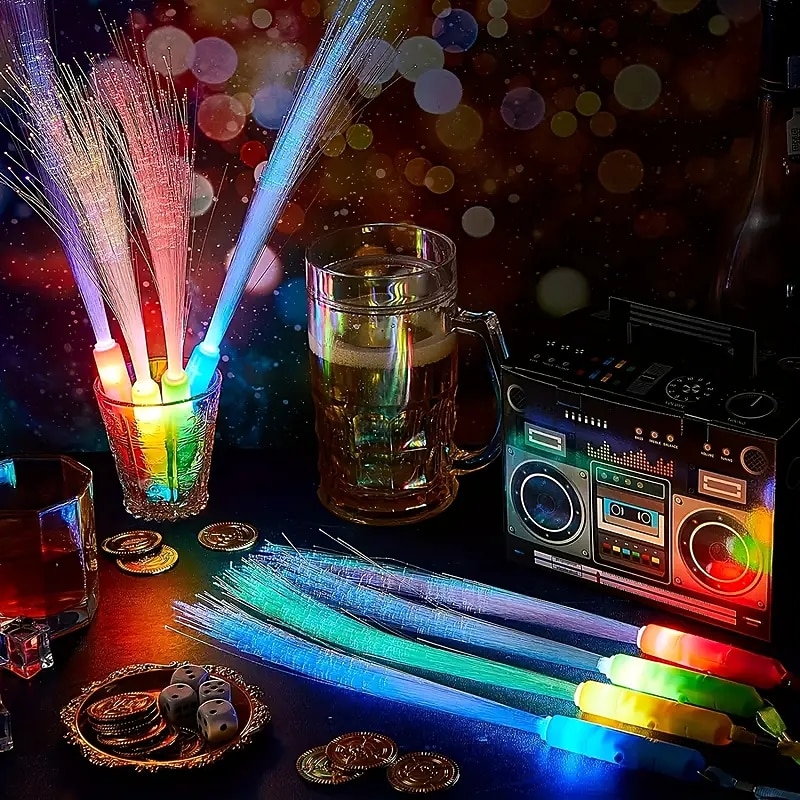 5/12pcs Color Fiber Optic Glow Stick Led Bar Festival Party Wedding Props Led Glow Stick Concert Fiber Optic Stick Party Decor Party Supplies2