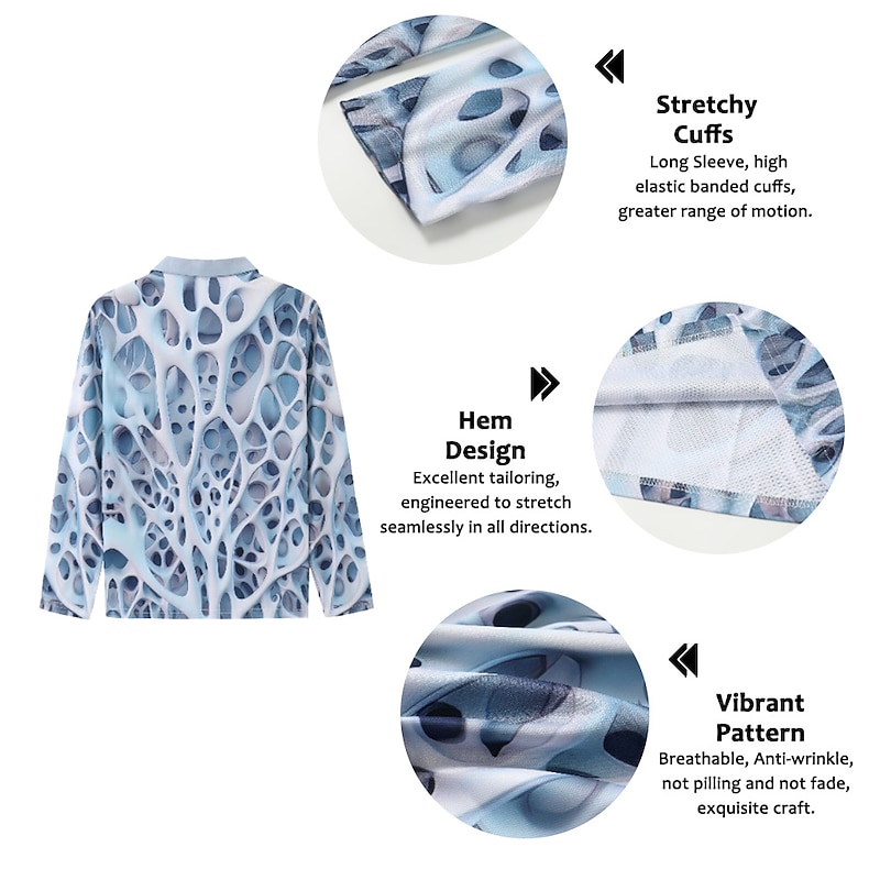 Men's Graphic Polo Shirts Golf Shirt Long Sleeve Polo Shirts Collared Shirts Casual Vacation Wear Rave Wear Party Outfits 3D Print Buttons Blue-Green Blue Purple3