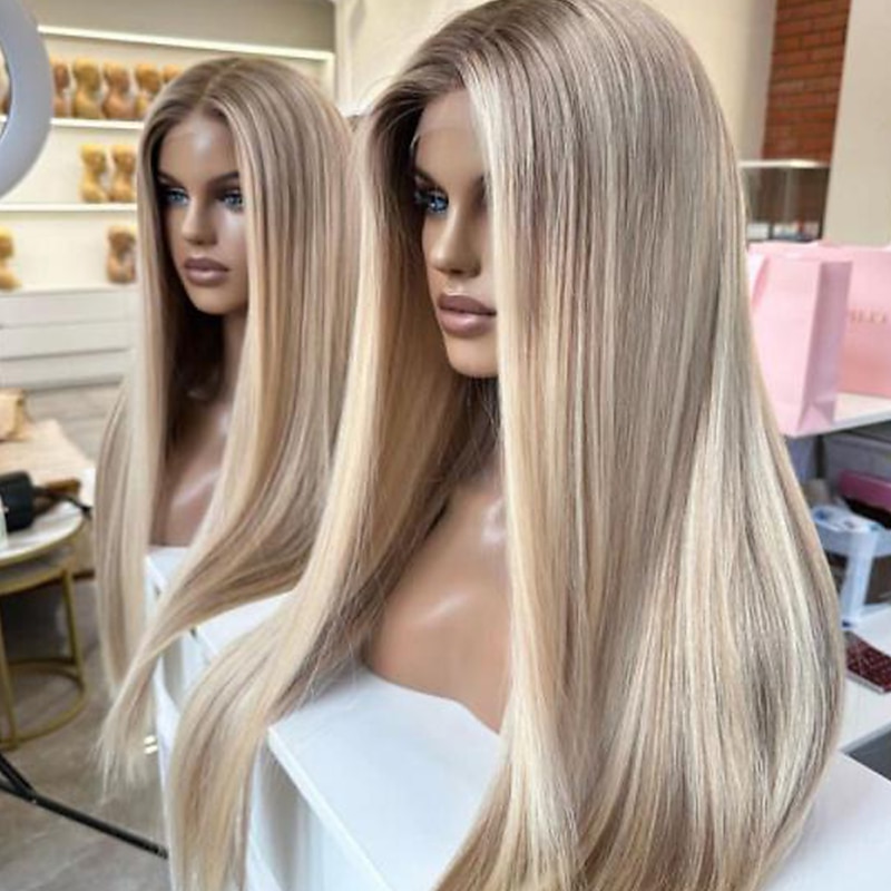 Unprocessed Virgin Hair 13x4 Lace Front Wig Free Part Brazilian Hair Straight Multi-color Wig 130% 150% Density with Baby Hair Smooth Highlighted / Balayage Hair  Pre-Plucked For Women Long4