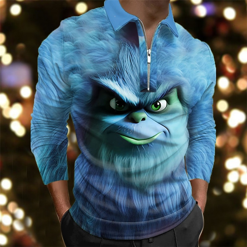 Men's Zip Polo Golf Polos Shirts Long Sleeve Polo Shirts Turndown Zip Casual Outdoor Casual Daily Streetwear 3D Print Fall & Winter Blue Purple Orange3