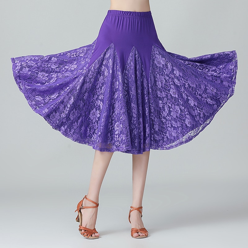 Ballroom Dance Skirts Lace Splicing Women's Performance Training High Lace3