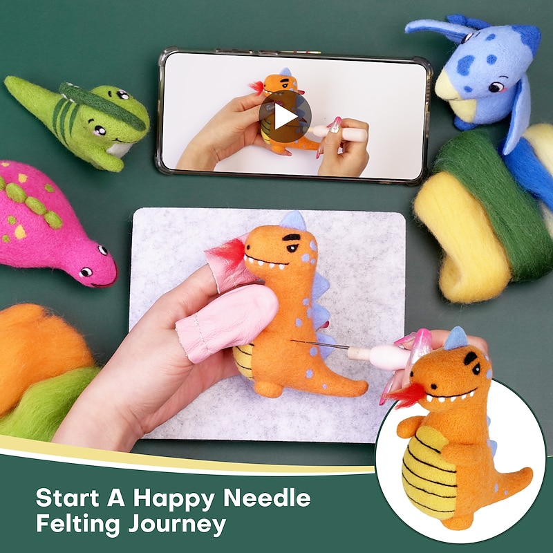 1 Set Wool Felt Poke Fun Felting Needles Needle Felting Supplies Kids Needle Felting Kit Toys for Kids  Wool Felt Poke Music Diy Material Pack Cute Cartoon Dinosaur Baby 4-Pack Children's Toys4