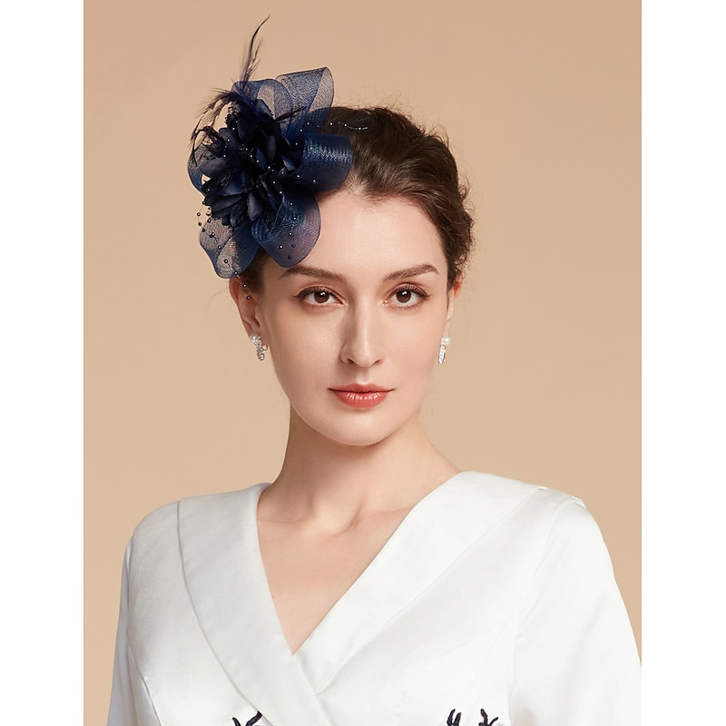 Elegant Feather Net Fascinators Hats with Feathers Fur Floral 1PC Special Occasion Kentucky Horse Race Ladies Day Headpiece dress to impress Race Day Dress4