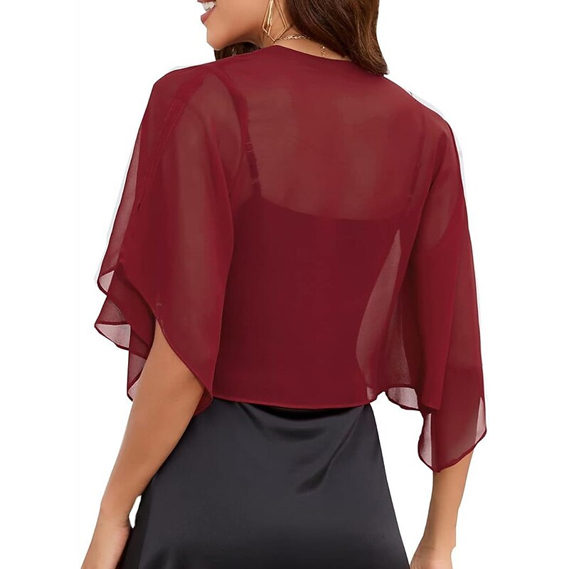 Shawls Women's Wrap Elegant Pure Half Sleeve Chiffon Wedding Wraps With Pure Color For Wedding Spring & Summer4