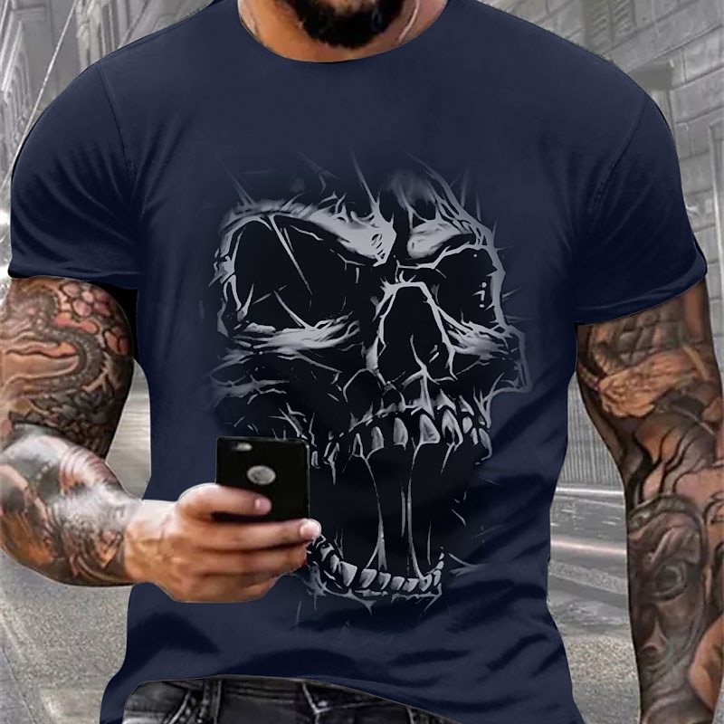 Men's Black Skull Graphic Short Sleeve T-Shirt4