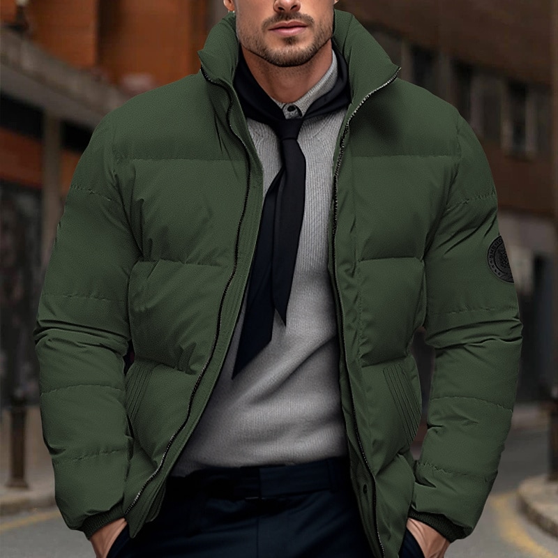 Men's Winter Coat Winter Jacket Puffer Jacket Zipper Pocket Polyster Pocket Outdoor Date Casual Daily Regular Fashion Casual Thermal Warm Windproof Winter Plain Black White Red Green Puffer Jacket3