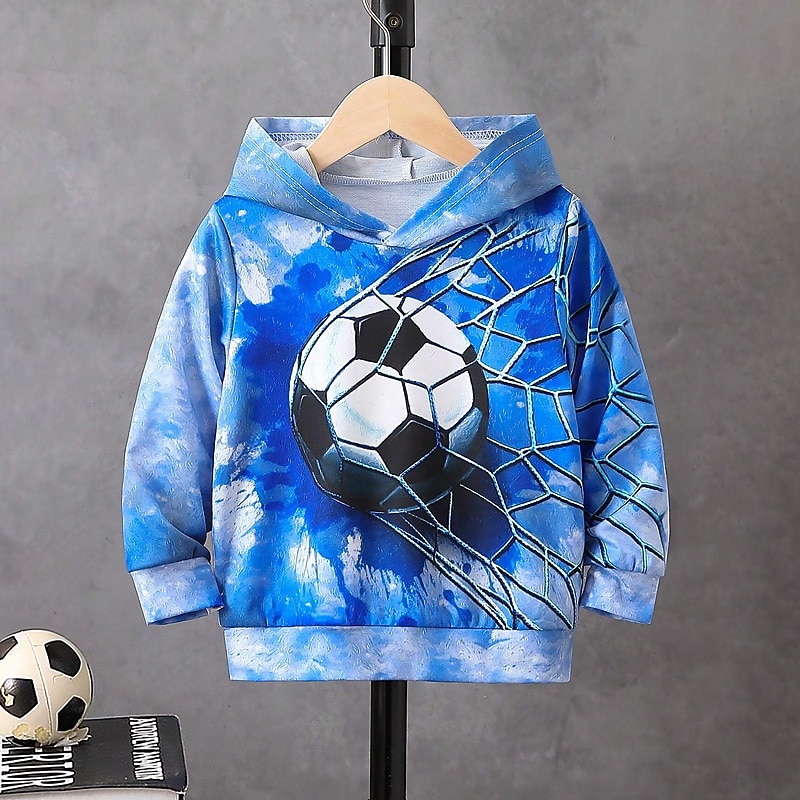 Boys 3D Football Hoodie Pullover Long Sleeve 3D Print Fall Winter Fashion Streetwear Cool Kids 3-12 Years Outdoor Casual Daily Regular Fit2