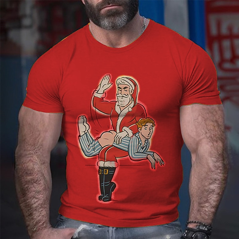 Men's Santa Claus Merry Christmas T Shirt Tee Top Cotton Short Sleeve Graphic Shirt Heather Gray Black Red Comfortable Tee Sports Outdoor Holiday Fashion Designer Clothing