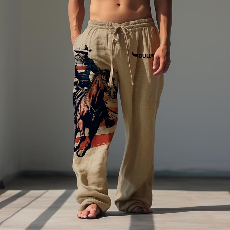 Men's Cowboy Linen Pants Pants Trousers Baggy Pants Mid Waist Vintage Outdoor Daily Wear Streetwear Fall & Winter White Green Khaki3