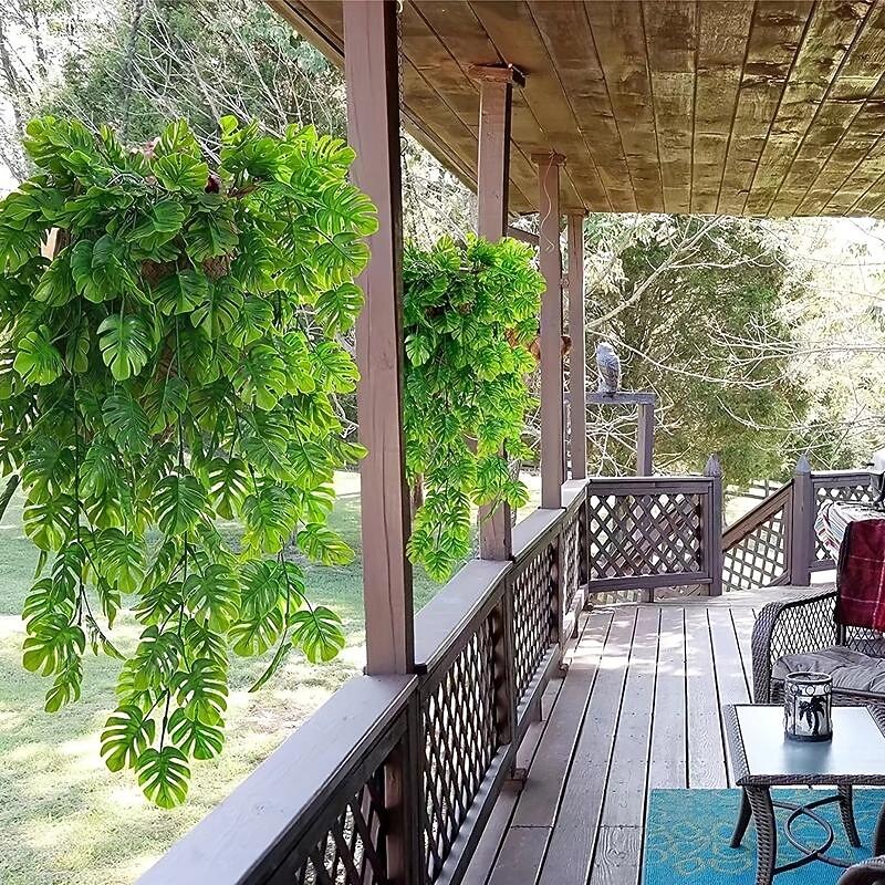 Artificial Hanging Vines, Fake Monstera Leafs Vine Jungle Leaf Plants Tropical Leaves Rattan For Houseplants Indoor Home Kitchen Garden Outdoor Wall, Wedding Decoration