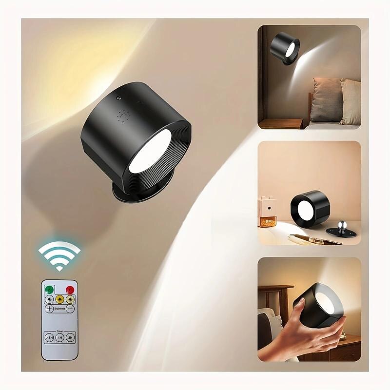 LED Wall Lamp, Wall Lamp With Up And Down Light Source, Wall Lamp With Rechargeable Spherical 360° Rotating Magnetic Ball, Support Remote Control, Wireless Wall Lamp For Reading Study Bedside - Main Image