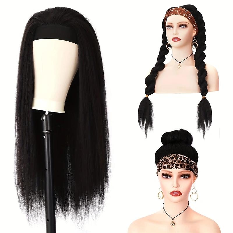 24Inch Kinky Straight Headband Wigs For Women Synthetic Headband Wig Long Kinky Yaki Straight Hair Wigs3