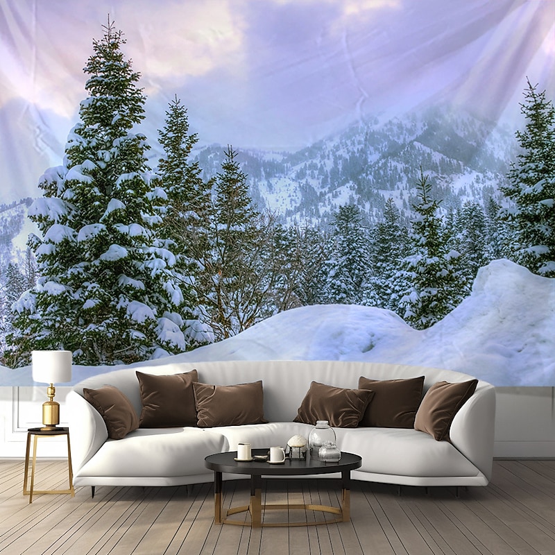 Snow Window View Landscape Hanging Tapestry Wall Art Mountain Large Tapestry Mural Decor Photograph Backdrop Blanket Curtain Home Bedroom Living Room Decoration3