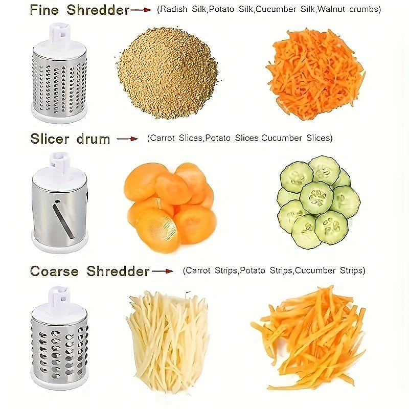 Cheese Grater, Kitchen Mandoline Vegetable Slicer With 3 Interchangeable Blades, Easy To Clean Rotary Grater Slicer For Fruit, Grinder For Potato, Carrot, Nuts2