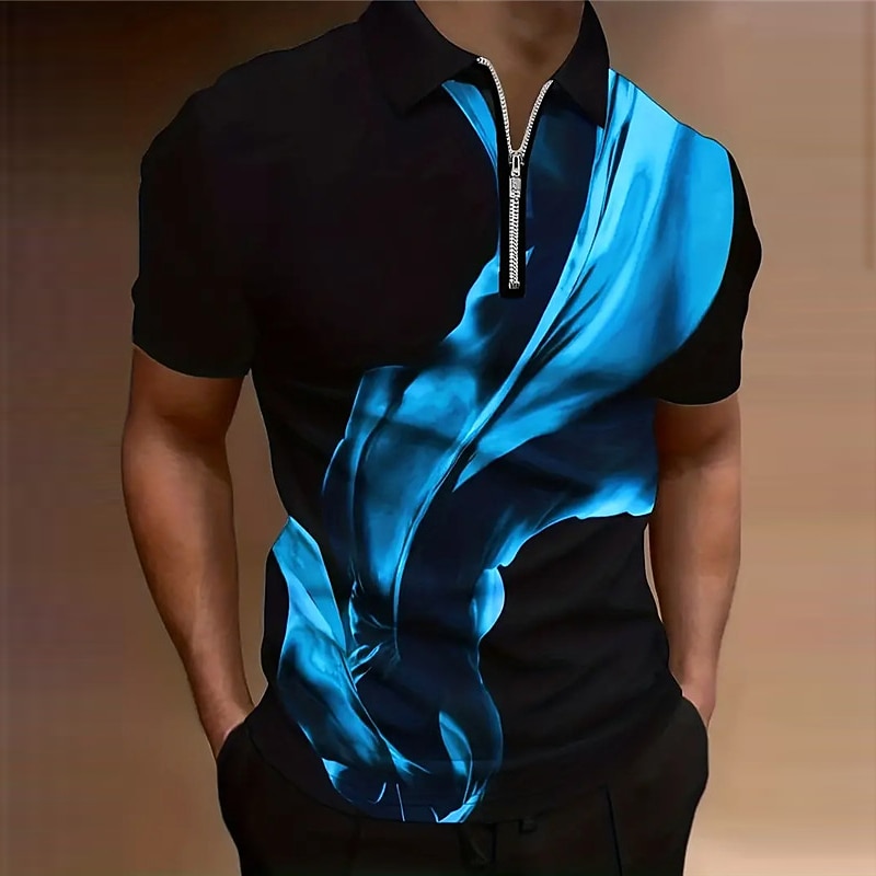 Men's Graphic Zip Polo Shirts Golf Shirt Short Sleeve Polo Shirts Collared Shirts Casual Vacation Wear Rave Wear Party Outfits 3D Print Quarter Zip Polo Autumn / Fall Red Blue Green2