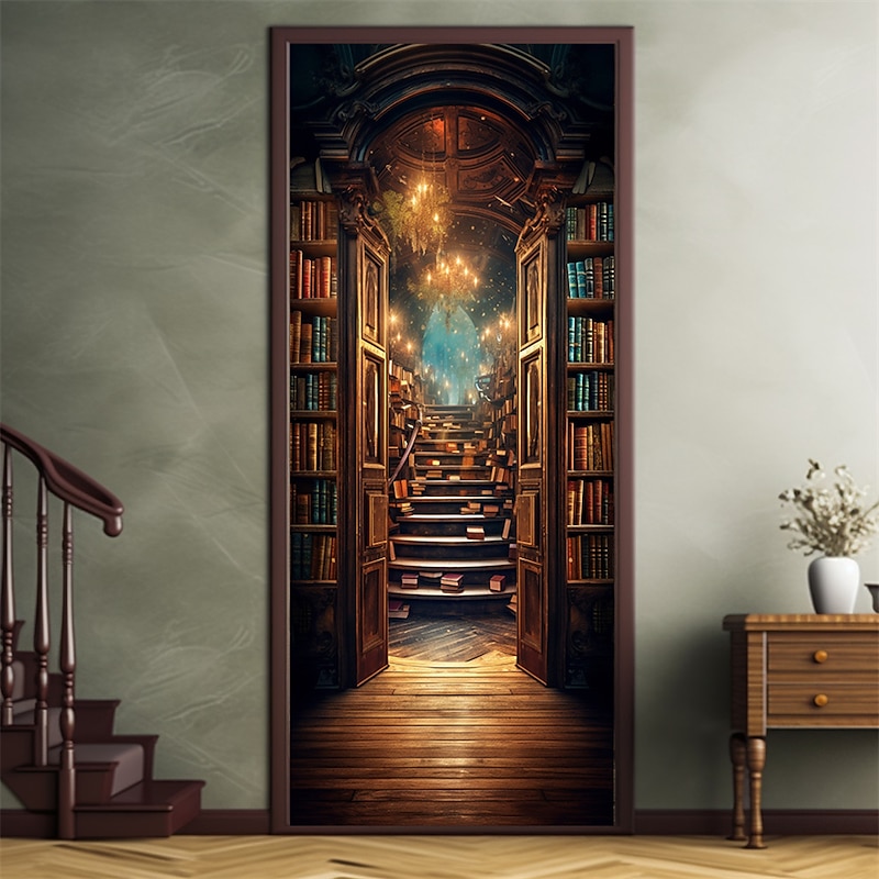 Magic Bookshelf Door Covers Door Tapesty Door Curtain Decoration Backdrop Door Banner for Front Door Farmhouse Holiday Party Decor Supplies