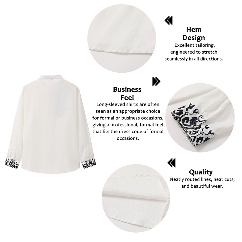 Men's Ethnic Shirt Button Up Shirt Long Sleeve Fashion Streetwear Designer Outdoor Street Daily Summer Spring Fall Stand Collar Print White Pink Blue Green Gray3