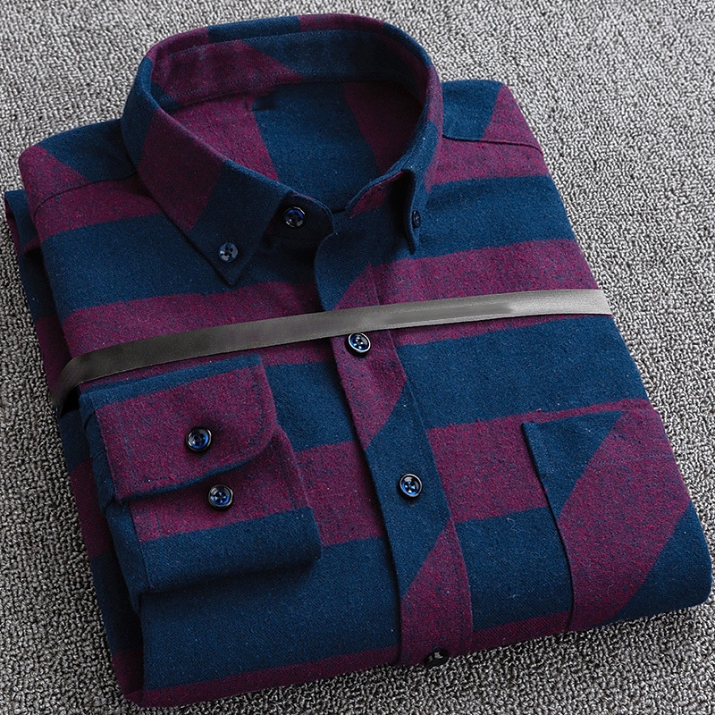 Men's Shirt Casual Shirt Plaid Shirt Button Up Shirt Plaid / Check Outdoor Daily Wear Red Blue Brown Dark Blue Long Sleeve Lapel Fall & Winter Clothing Apparel Front Pocket3