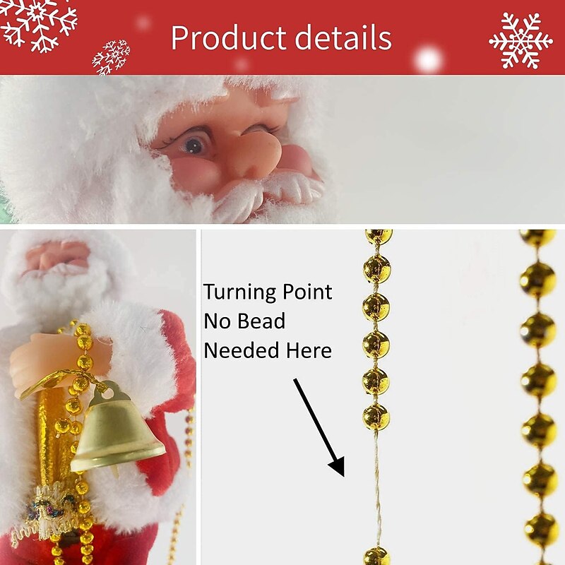 Christmas Electric Chimney Climbing Santa Claus Musical Toys,Xmas Gift Climbs Up and Down Electric Hanging Toy with Christmas Music Christmas Tree Decoration Christmas Party Home Door4