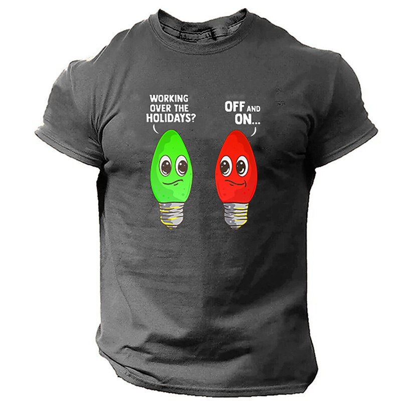 Men's Short Sleeve Graphic T-Shirt, Funny Holiday Work 'Off and On' Light Bulb Pun2