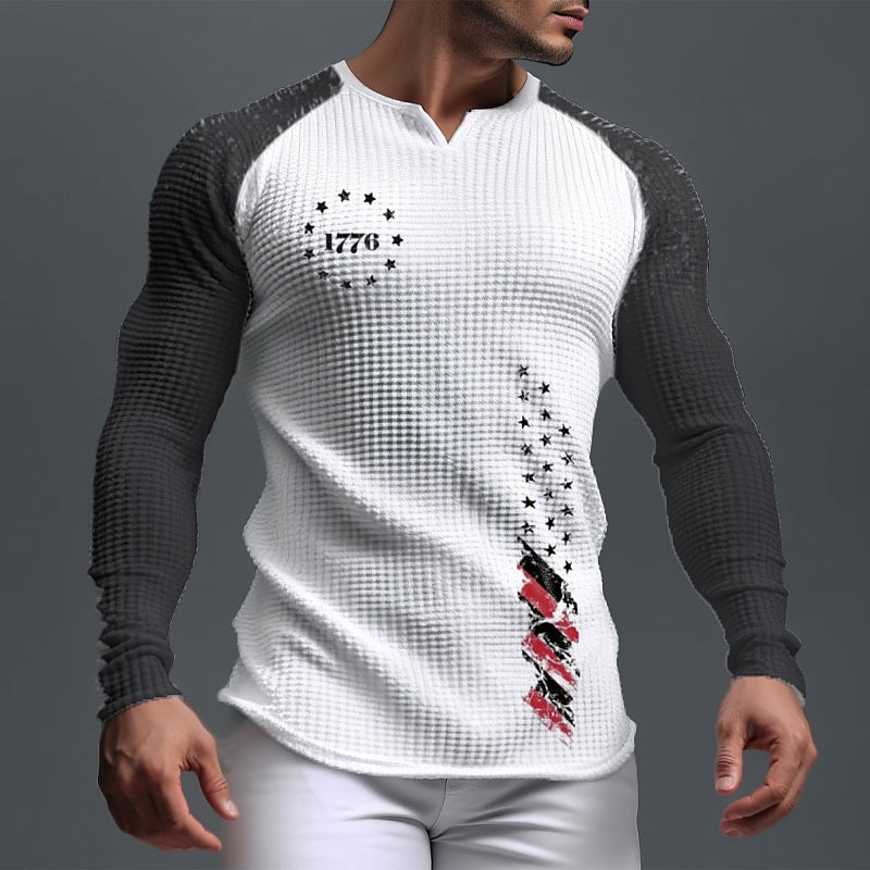 Veterans Day Men's Patriot Patriotic Veteran Graphic 1776 National Flag Waffle Shirt T shirt Raglan T Shirt Long Sleeve T shirt 3D Print V Neck Shirt Sports Daily Casual Sports Outdoor Holiday Going4