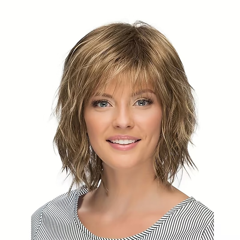 Synthetic Wig Curly With Bangs Machine Made Wig Short A1 Synthetic Hair Women's Soft Party Easy to Carry Blonde3