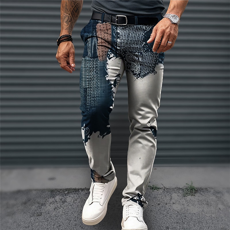 Color Block Business Abstract Men's 3D Print Dress Pants Pants Trousers Outdoor Daily Wear Streetwear Polyester Navy Blue Blue Brown S M L Medium Waist Elasticity Pants3