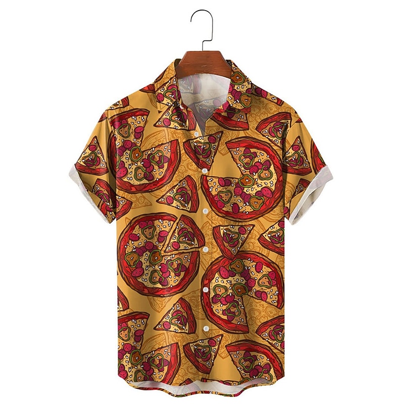 Men's Pizza Shirt Summer Hawaiian Shirt Aloha Shirt Short Sleeves Shirt Turndown Casual Daily Wear Going out Weekend Orange S M L