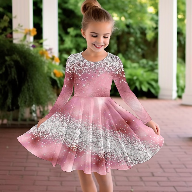 Girls' 3D Color Gradient Dress Long Sleeve 3D Print Fall Winter Vacation Sports & Outdoor Daily Cute Casual Beautiful Kids 3-12 Years Casual Dress A Line Dress Above Knee Regular Fit2