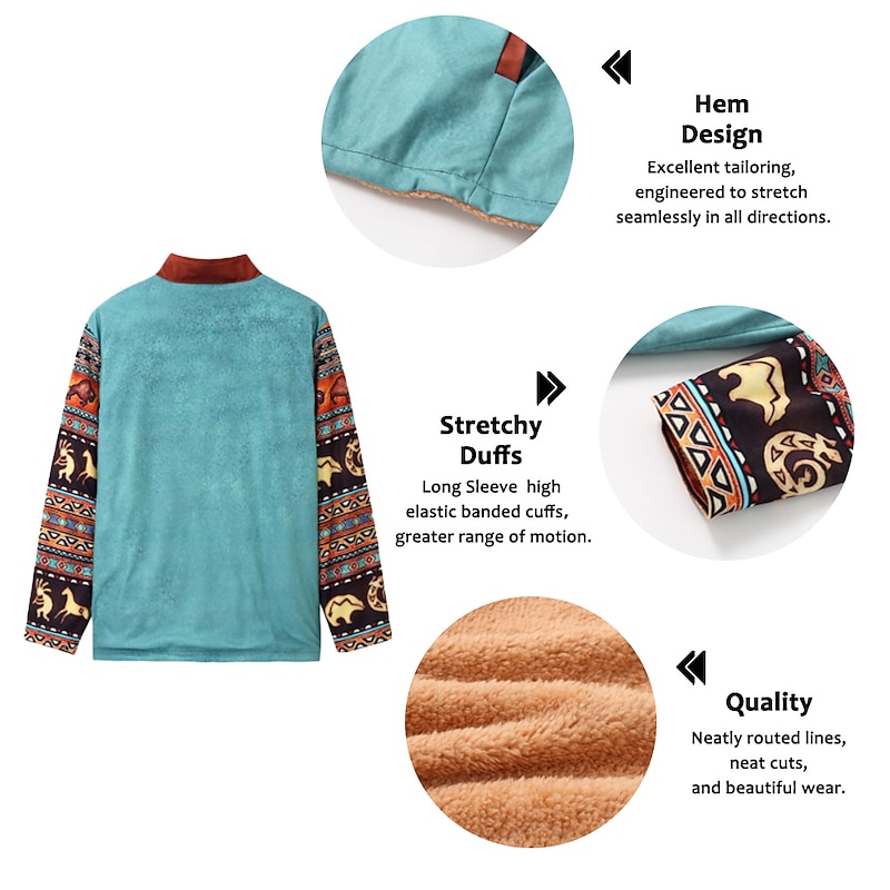 Men's Graphic Color Block Cowboy Sweatshirts Zip Sweatshirt Fleece Jacket Outerwear Long Sleeve Sweatshirt Stand Collar Daily Casual Vintage Retro 3D Print Vacation Holiday Going out Print Fleece3