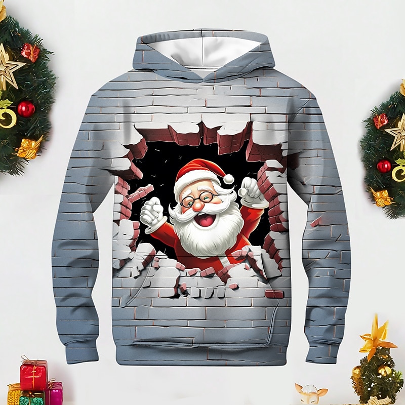 Boys 3D Santa Claus Hoodie Pullover Long Sleeve 3D Print Fall Winter Fashion Streetwear Cool Polyester Kids 3-12 Years Outdoor Casual Daily Regular Fit2