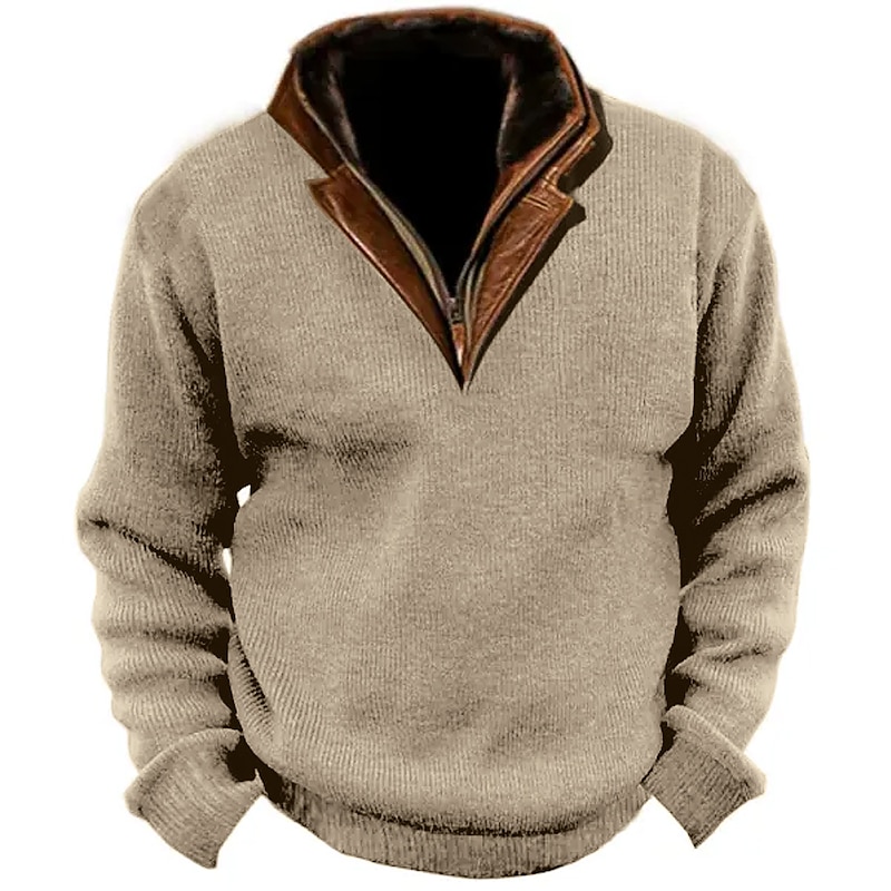 Men's Sweatshirt Navy Blue Brown Army Green Gray Standing Collar Color Block Vintage Style Daily Wear Vacation Going out Corduroy Keep Warm Casual Fall & Winter Clothing Apparel Hoodies Sweatshirts