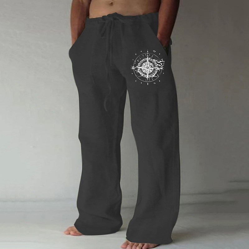 Men's Compass Pants Trousers Mid Waist Casual Outdoor Street Going out Spring &  Fall Black White Green2