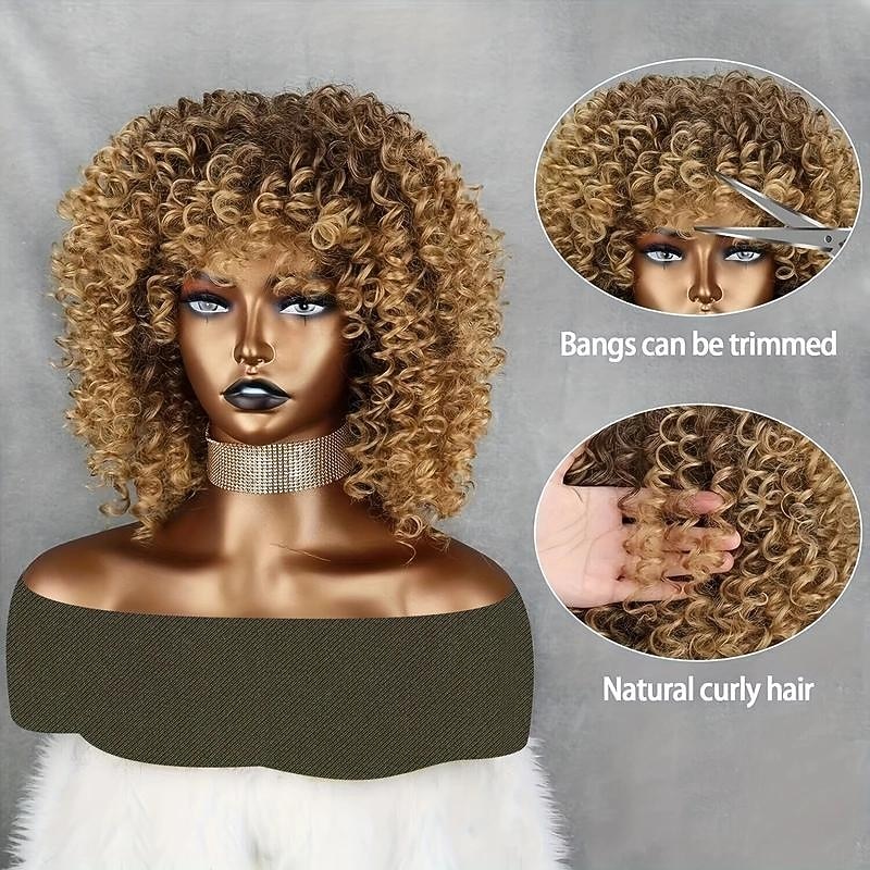Soft And Stylish 14 Inch Blonde Afro Curly Wig For Women - Perfect For 70s And Kinky Curly Hair - Synthetic Fiber Material For Long-Lasting Wear3
