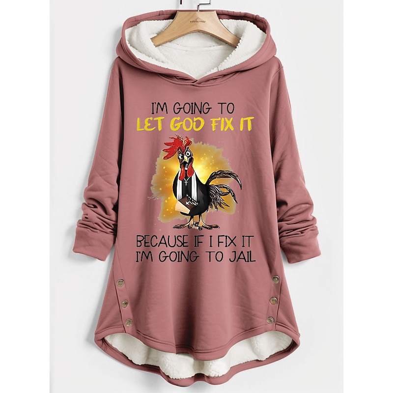 Women's Hoodie Sweatshirt Pullover Fleece Lined Warm Pajamas Sherpa Graphic Letter Casual Sports Button Print Warm Funny Fuzzy Long Sleeve Top Micro-elastic Fall Winter Comfrt Breathable Soft Fabric2