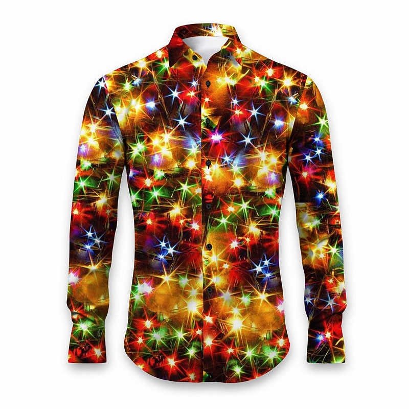 New Year Men's Colorful Shirt Button Up Shirt Long Sleeve Casual Daily Wear Going out Fall & Winter Turndown Print Button-Down Yellow Burgundy Purple Orange Green