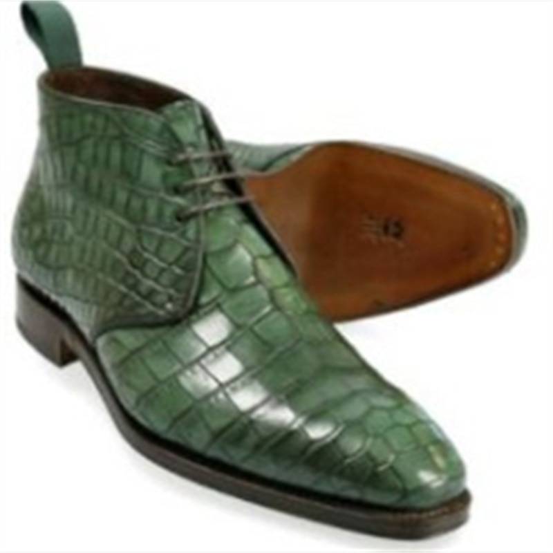 Men's Green Crocodile Pattern Faux Leather Ankle Boots - Luxurious and Stylish Footwear for Formal Events and Elegant Occasions3