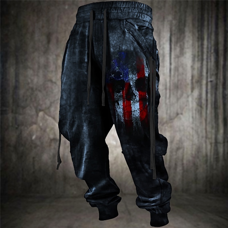 Skull American Flag Punk Gothic Men's 3D Print Sweatpants Joggers Pants Trousers Outdoor Street Casual Daily Polyester Blue Brown Green S M L Mid Waist Elasticity Pants4