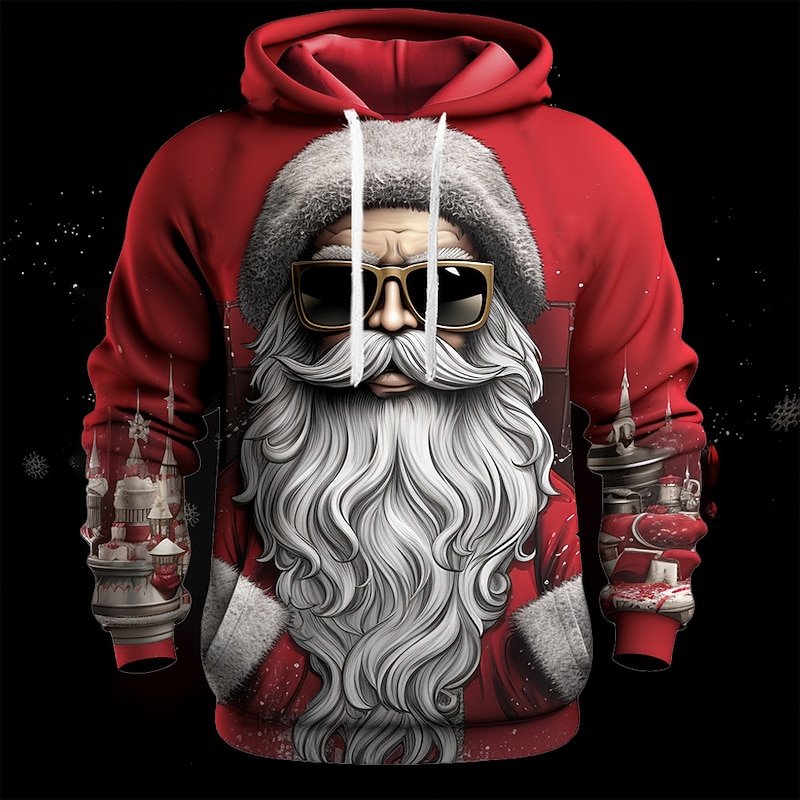Christmas Men's Santa Claus 3D Hoodies Graphic Santa Claus Fashion 3D Print  Sports Outdoor Holiday Hoodies Red / White Yellow Long Sleeve Hooded Print Front Pocket Spring &  Fall Designer shirt3