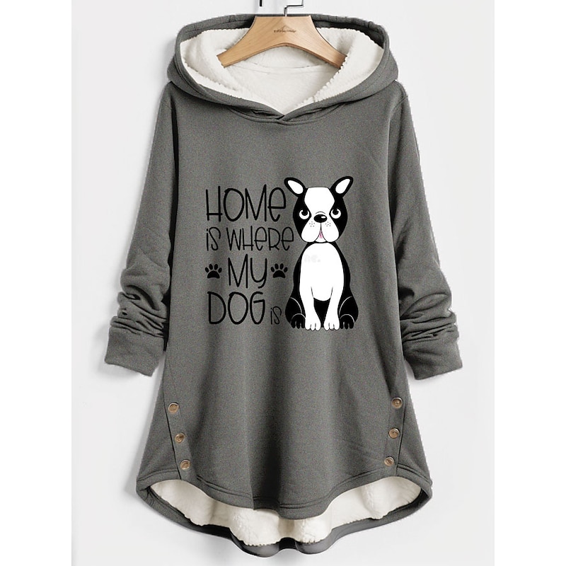 Women's Hoodie Sweatshirt Pullover Fleece Lined Warm Pajamas Sherpa Dog Letter Casual Sports Button Print Warm Funny Fuzzy Long Sleeve Top Micro-elastic Fall Winter Comfrt Breathable Soft Fabric3