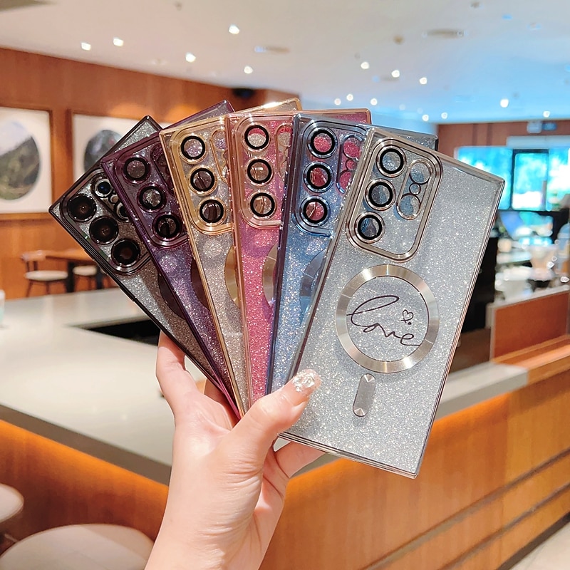 Phone Case For Samsung Galaxy S25 S24 S23 S22 S21 Ultra Plus Back Cover Magnetic Adsorption With Magsafe Support Wireless Charging Non-Yellowing Bling Glitter Shiny TPU