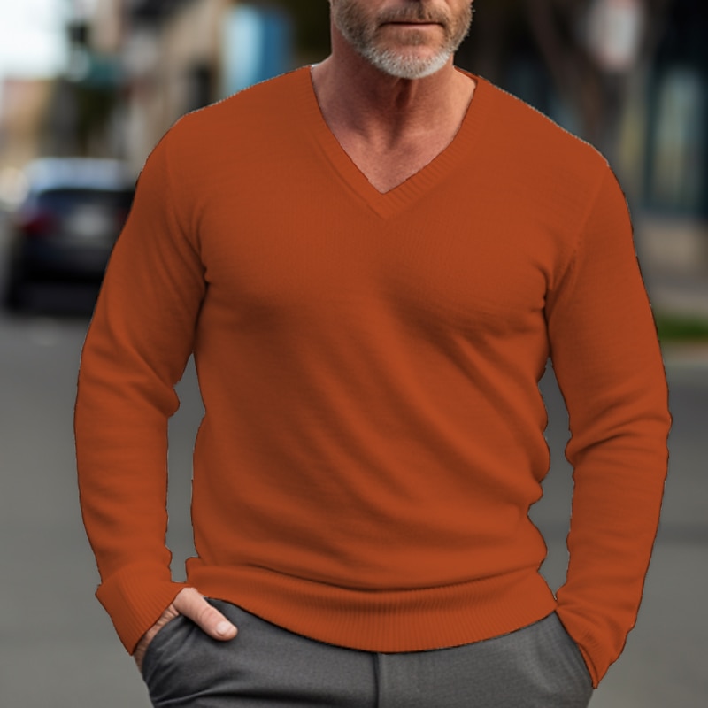 Men's Pullover Sweater Jumper Knit Sweater Ribbed Knit Regular Knitted Basic Plain V Neck Keep Warm Modern Contemporary Daily Wear Going out Clothing Apparel Fall Winter Black Dark Navy S M L3